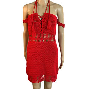 Majorelle Revolve Dress Mini red Knit Crochet Fairy Festival Summer Size large